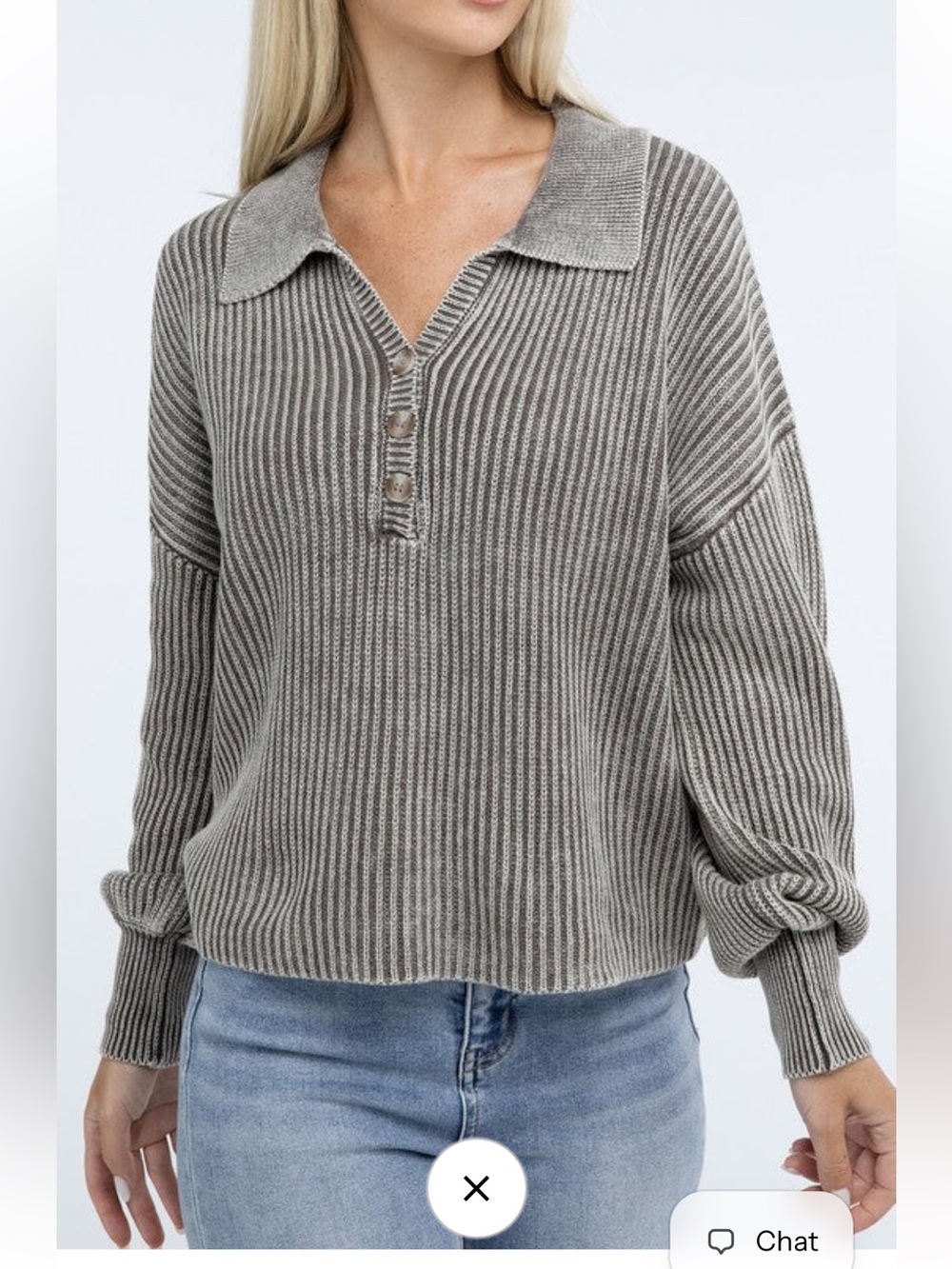 Zenana Washed Half Button Long Sleeve Sweater in Ash Mocha NEW